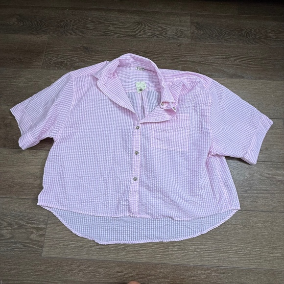 Free People Intimately Women's Lounge Pajama Seersucker Button Down Top Sz L NWT - Picture 1 of 11